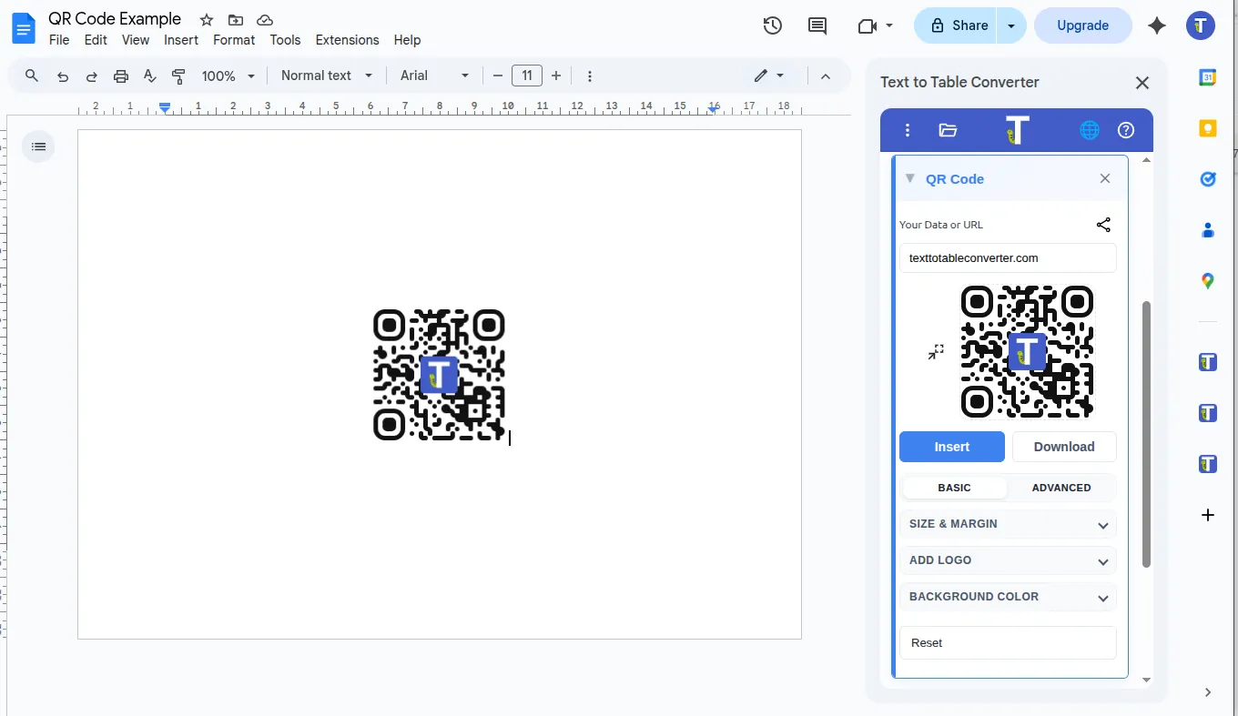 Вставлений QR-код у Google Docs™