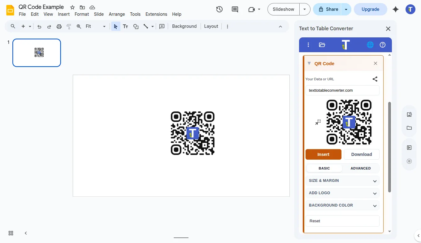 Eingefügter QR-Code in Google Slides™