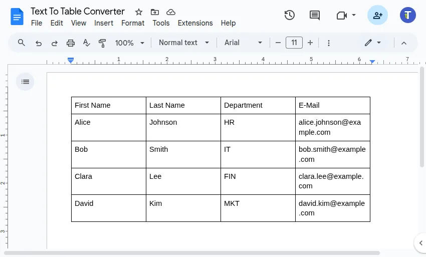 结果表格的截图