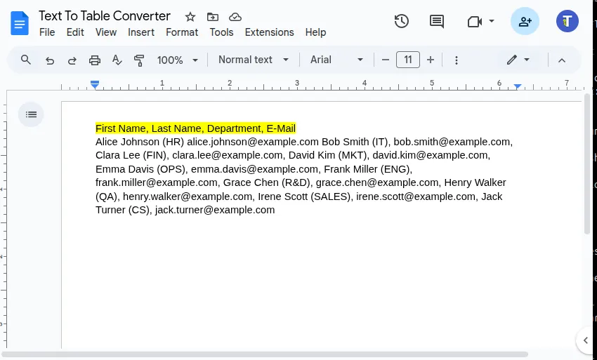 带有预定义列标题的表格截图