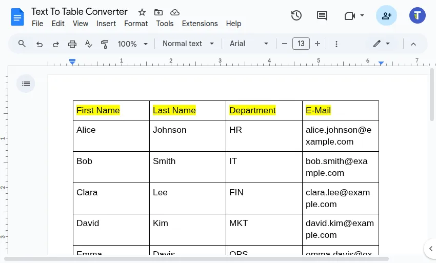拆分为预定义列后的结果表格截图